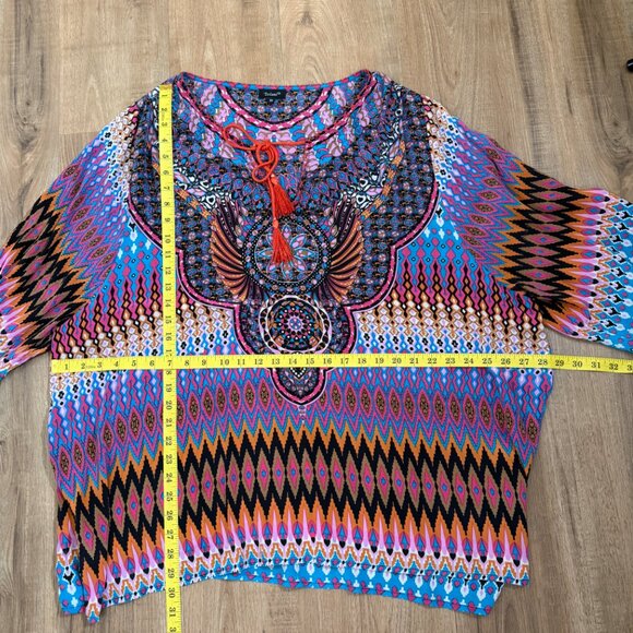Tolani 100% Silk Geometric Mandala Blouse Colorful Bohemian Artsy 3X - Picture 6 of 11